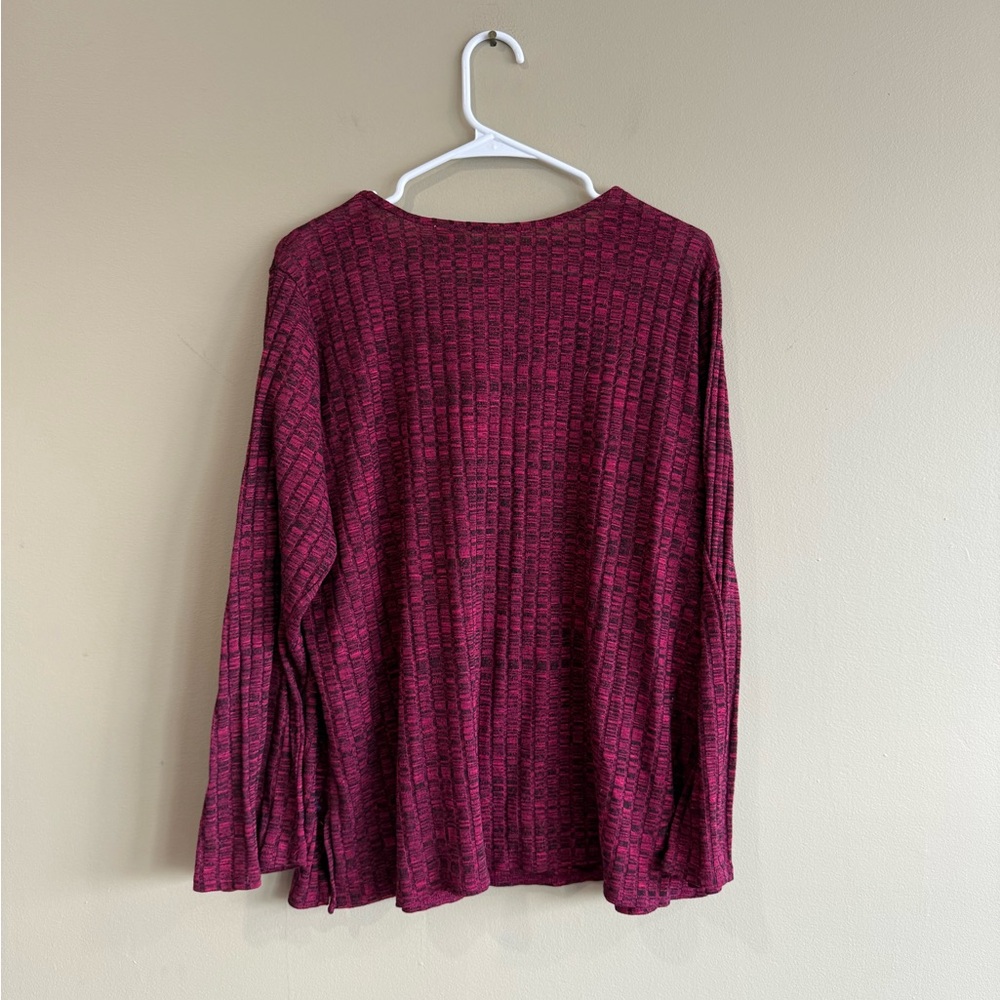 Chenault Red Ribbed Tie Front Long Sleeve Blouse - Picture 6 of 7